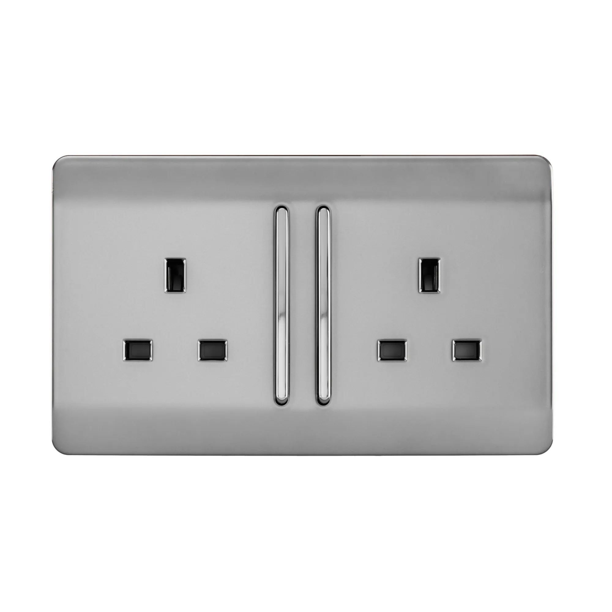 2 Gang 13Amp Long Switched Double Socket Brushed Steel